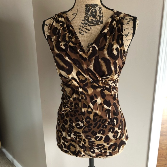 Cache Tops - Cache Leopard Print Sleeveless Blouse
